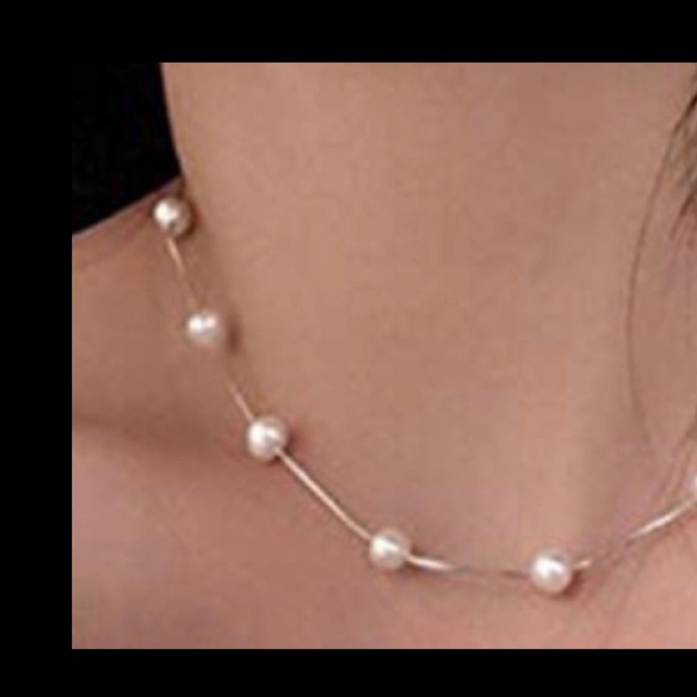 Sterling Silver Cultured White Pearls  Necklace